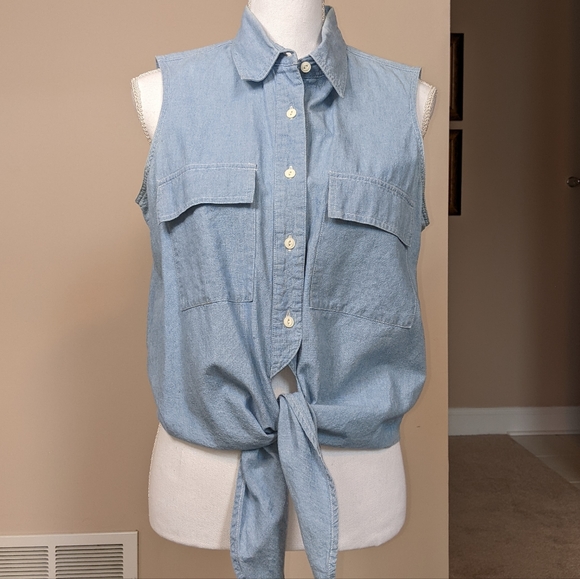 The Limited Tops - The Limited Sleeveless Denim Top w/ Front Tie LARGE